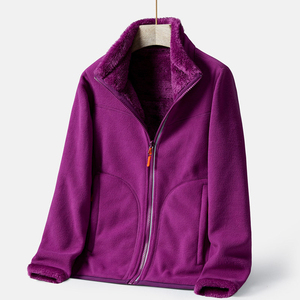Chaqueta de Forro Polar Naranja para Hombre, Cuello Alto, Cierre Completo, Ropa de Abrigo Informal para Otoño, Corte Regular, Color Sólido, Material de Poliéster - Product Image 4