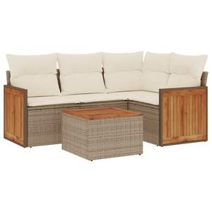 Beige Garden <b>Sofa</b> Set <b>Rattan</b> And Teak Wood Outdoor Furniture 4 Seater Contemporary Design For Garden Use - Product Image 2