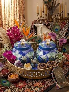 Bandeja de metal esmaltada suave con estampado Pichwai y baño de oro, estilo animal, para decoración del hogar, regalo de recuerdo, recuerdo de boda, regalo de inauguración de casa - Product Image 5