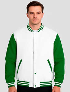 Chaqueta universitaria de béisbol para hombre, OEM, con parches bordados, chaqueta Letterman personalizada para hombre, con mangas de cuero, talla grande. - Product Image 4