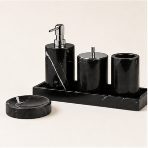 Ensemble d'accessoires de salle de bain en marbre noir de qualité supérieure, 5 pièces, ensemble de bain en pierre naturelle artisanal pour la décoration d'hôtel et de maison - Product Image 5