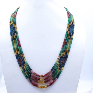 Collier de perles de pierres précieuses naturelles certifiées GIA, saphir, émeraude, rubis, facettées, rondes, 5 couches, 370 CT, prix de gros - Product Image 5