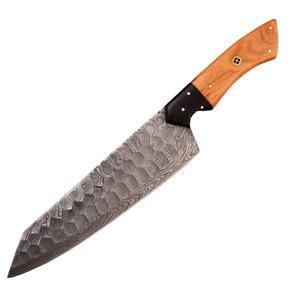 Couteau de chef personnalisé fait main Jexmoo avec lame en acier Damas de 8 pouces, manche en bois, étui en cuir - Cadeau pour chef - Product Image 1