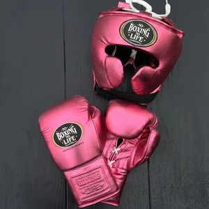 No Boxing No Life Mexican Style Breathable Lace-Up Real Leather Adult MMA Gloves & Cheek Bar Head Guard-<b>Pink</b> - Product Image 1