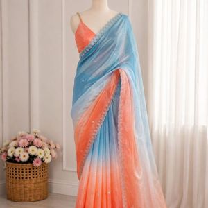 Sari en soie élégant et de créateur avec broderies de sequins et ornements de mariage, prix de gros par Royal Export - Product Image 5