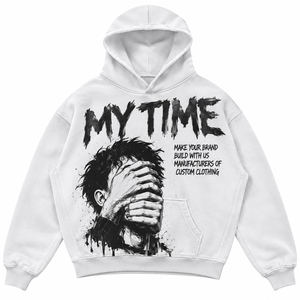 Sweat-shirt à capuche unisexe surdimensionné My Time pour homme, avec poche avant, décontracté, bleu, 100% coton molletonné, design personnalisé - Product Image 2