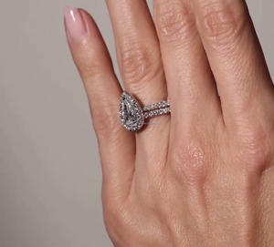 ชุดแหวนแต่งงานแบบก้านเปิดสีเงินสเตอร์ลิง925เป็นเอกลักษณ์แหวนเพชรจำลองทรงลูกแพร์ตัดและรัศมีแหวนเพชรโมอิสสวยงามสำหรับเป็นของขวัญ - Product Image 5