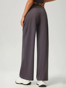 Pantalon d'été taille haute pour femme, coupe large, couleur unie, avec cordon de serrage, ample, longueur totale, décontracté, respirant, coupe-vent, séchage rapide - Product Image 2