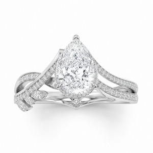 Anillo de Halo con Diamantes en Forma de Pera, Plata 925, Banda de Hoja con Pavé, Diamante Cultivado en Laboratorio, Anillo de Novia Personalizado - Product Image 5