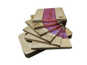 Posavasos de resina rosa con mezcla de gava y madera de mango con soporte para oficina, café, comedor, fiesta, boda al aire libre personalizada, posavasos de resina personalizados - Product Image 1