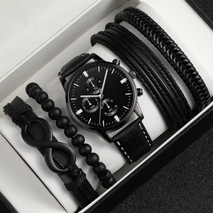Reloj de Cuarzo para Hombre con Triple Dial y Fecha, Correa de Cuero, Set de 4 Pulseras, Estilo Deportivo, Nuevo Modelo 192038 - Product Image 6