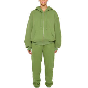 Ensemble de survêtement personnalisé de haute qualité, pantalon large et sweat-shirt court en coton, mode unie pour femmes, idéal pour le sport, avec logo - Product Image 3
