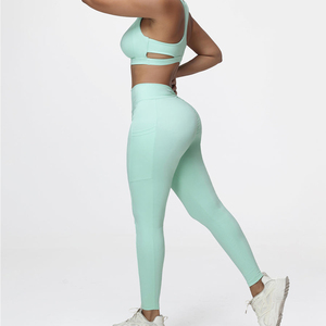 Premium Quality Latest Design Solid Front <b>Women</b> Yoga Set Customized Color Size Breathable Eco Friendly Spandex/Nylon 2 Piece Set - Product Image 2