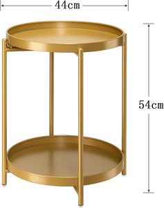 Gold <b>Round</b> <b>Side</b> <b>Table</b>, <b>Small</b> <b>Side</b> <b>Table</b> with 2 Removable Levels, <b>Small</b> <b>Table</b> for Living Room, Metal <b>Table</b> Outdoor for Balcony - Product Image 3