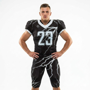 Conjunto de Uniforme de Fútbol Americano de Última Tendencia en Negro y Blanco con Estampado de Rayos por Sublimación, Personalizado, Transpirable, 100% Poliéster, Venta al Por Mayor - Product Image 3