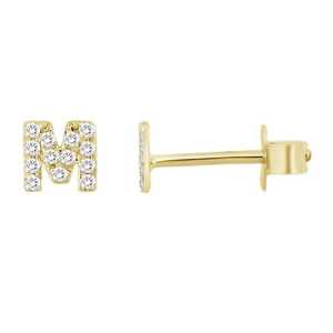 Diamond Initial Stud <b>Earring</b> Alphabet Name 14K 18k Solid Gold Dainty Solitaire Everyday Wear Minimalist Letter Studs For Women - Product Image 3