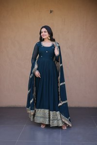 Modern Indian Style Lace Embroidered Anarkali <b>Gown</b> Elegant Floor-Length Wedding Dress Illusion Back <b>Bride</b> Mother Pearls - Product Image 4