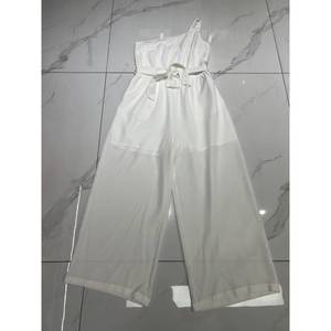 Mono elegante de verano 2023 para mujer, holgado, de color liso, con un solo hombro, ligero, elástico, hasta el tobillo, con cintura alta y bolsillos. - Product Image 2