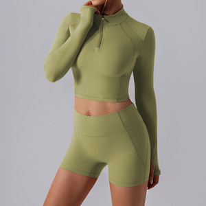 Ropa Deportiva para Mujer, Camiseta de Yoga sin Costuras de Color Sólido, Manga Larga, Top Corto para Entrenamiento, Secado Rápido, Transpirable, Conjuntos de Yoga - Product Image 3