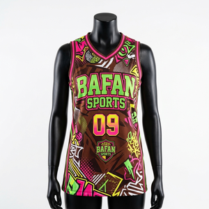 Maillot de basket-ball pour femmes, tissu en maille polyester premium, design graphique multicolore, sans manches, logo personnalisé par sublimation, coton. - Product Image 1