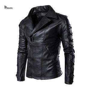 Nouvelle veste bomber aviateur matelassée en cuir de vachette 100% véritable bleu vieilli, col montant zippé noir, pour homme, hiver, OEM - Product Image 3