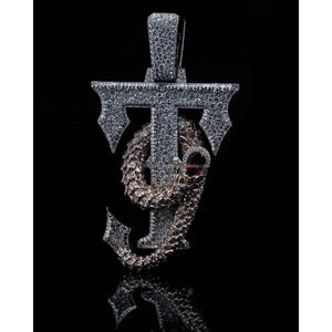 Pendentif T Serpent Enroulé Designer, Certifié GIA, en Argent Sterling 925, Collier Hip Hop Iced Streetwear, Bijoux en Gros - Product Image 1