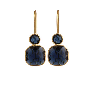 Pendientes Colgantes Geométricos de Iolita, Bañados en Oro, con Engaste de Bisel, Piedra Azul Marino, Joyería Moderna - Product Image 5