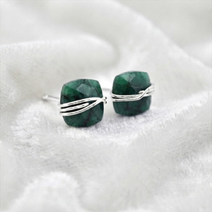 Handmade Geometric Cushion Cut <b>Peridot</b> Quartz Wire Wrapped Stud <b>Earrings</b> Dainty Minimalist Engagement 18K <b>Gold</b> Plated - Product Image 6