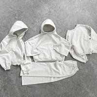 Ensemble de survêtement vintage deux pièces de qualité supérieure : sweat à capuche et pantalon de survêtement amples et unis avec fermeture éclair pour la gym