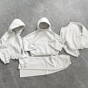 Custom Quality Two Pieces Sets Vintage Blank Hoodie and Sweatpants Sweat Track Suit Gym Zip up Baggy Oversize Plain Tracksuit - Product Image 1