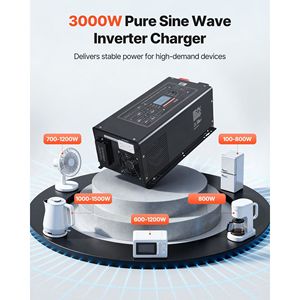Inverter a Onda Sinusoidale Pura 3000W con Caricabatterie da 12V DC a 120V AC, Display LCD, Telecomando, Bassa Frequenza per Sistemi Elettrici RV - Product Image 2
