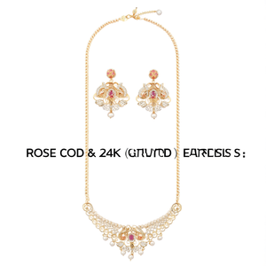 Rose Gold & 24K Gold Plated Long Necklace with Jhumka Earrings Set - Product Image 3