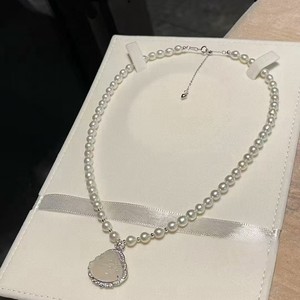 Collier de perles d'eau douce naturelles Akoya de 5-6 mm avec texture de chalcédoine transparente comme de la glace, pendentifs et breloques en argent pur - Product Image 1