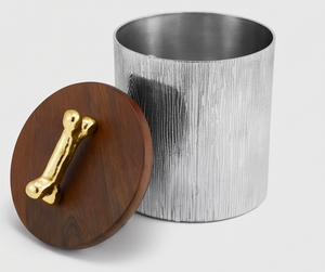 Wooden Cap Food Container With Gold Bone Handle Round Silver Finish Minimalist Design With Lid <b>Storage</b> Bin For Home And Hotel - Product Image 5