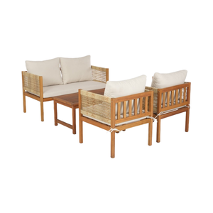 Ensemble de canapés d'extérieur en bois d'acacia de qualité supérieure | Dossier en osier tissé à la main moderne | Meubles écologiques et résistants aux intempéries | Fabriqué au Vietnam - Product Image 1