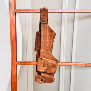 New Real Handmade Suede Leather Multi Pockets <b>Waist</b> Hip Bags With Adjustable Strap Stylish Unisex Leather Utility Fanny Packs - Product Image 6