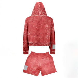 Ensemble sweat-shirt et pantalon de survêtement évasé vintage style streetwear rétro, avec logo brodé personnalisé en patchwork, pour équipes professionnelles - Product Image 5