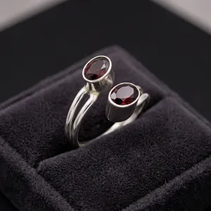 <b>Adjustable</b> band red garnet gemstone 925 sterling <b>silver</b> <b>rings</b> eternityvermeil Unique Design Red Garnet Gemstone 925 Solid <b>Ring</b> - Product Image 3
