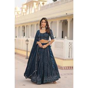 Ropa de fiesta Trabajo bordado e hilo Trabajo bordado Lehenga Choli con Dupatta. KA-5031- - Product Image 2