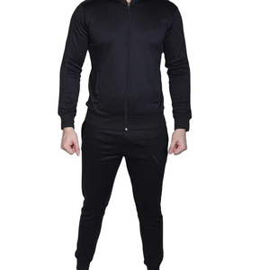 Chándal negro para hombre con cremallera completa, bolsillos laterales, cuello vuelto, poliéster transpirable, estilo casual para otoño - Product Image 2