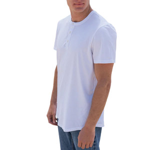 Men <b>White</b> 100% Luxury Organic Cotton Woven Short Sleeve Henley Curved Hem <b>T</b> <b>Shirt</b> Pre Shrunk Certified Premium Breathable - Product Image 2