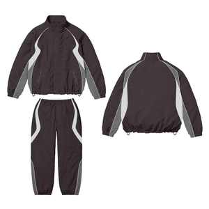 Ensemble de survêtement unisexe à blocs de couleurs, veste zippée à col montant et pantalon ample long, tenue sportive de printemps - Product Image 5