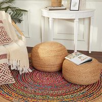 Pouf ottoman tressé naturel en jute et chanvre, confortable, de style bohème, fait main, pour une assise décontractée à la maison, au bureau ou dans la chambre.