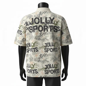 Polo de hombre de 220 GSM, mezcla de algodón y poliéster, suave, transpirable, color beige, con estampado gráfico por sublimación, personalizado, que absorbe la humedad. - Product Image 2