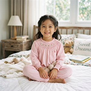 MITEXCO Baby Girls Short Sleeve Smocked <b>Romper</b> With Peter Pan Collar Hand Embroidery Cotton Sleepwear Spring Classic Style - Product Image 3