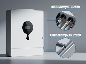 อินเวอร์เตอร์ไฮบริดแบบออฟกริดเฟสเดียว 12KW คลื่นไซน์บริสุทธิ์ สำหรับระบบโซลาร์เซลล์ รองรับแบตเตอรี่ 48V พร้อมระบบตรวจสอบผ่าน WiFi และรองรับการเชื่อมต่อแบบขนาน - Product Image 6