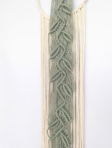Décoration murale en macramé bohème faite à la main avec motif de feuilles vertes, cerceau circulaire en coton tressé, art décoratif - Product Image 5