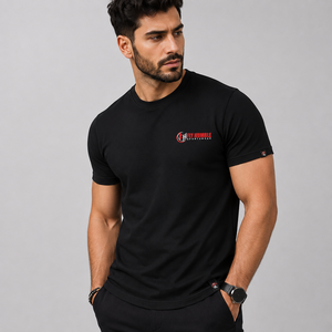 T-shirt décontracté pour homme en coton bambou noir, coupe ample, manches courtes, col rond, anti-rétrécissement, motif tricoté 300g, type lettre - Product Image 4