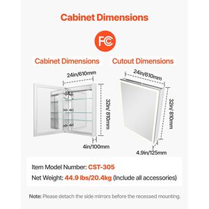 Armadietto a Specchio LED da Incasso a Parete 24 X 32 con Illuminazione e 3 Colori Dimmerabili per Uso in Bagno - Product Image 2