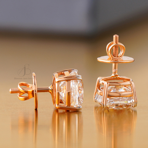 8.12 CT Vintage Stud Earrings 14K Rose Gold Bezel Setting <b>Cushion</b> Cut Lab Grown Diamond for Wedding Party Perfect Gift IGI - Product Image 4
